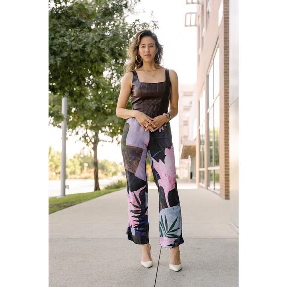 UNTITLED IN MOTION Purple Floral Intuition Tie Closure Trouser Pants size Small - Picture 1 of 16